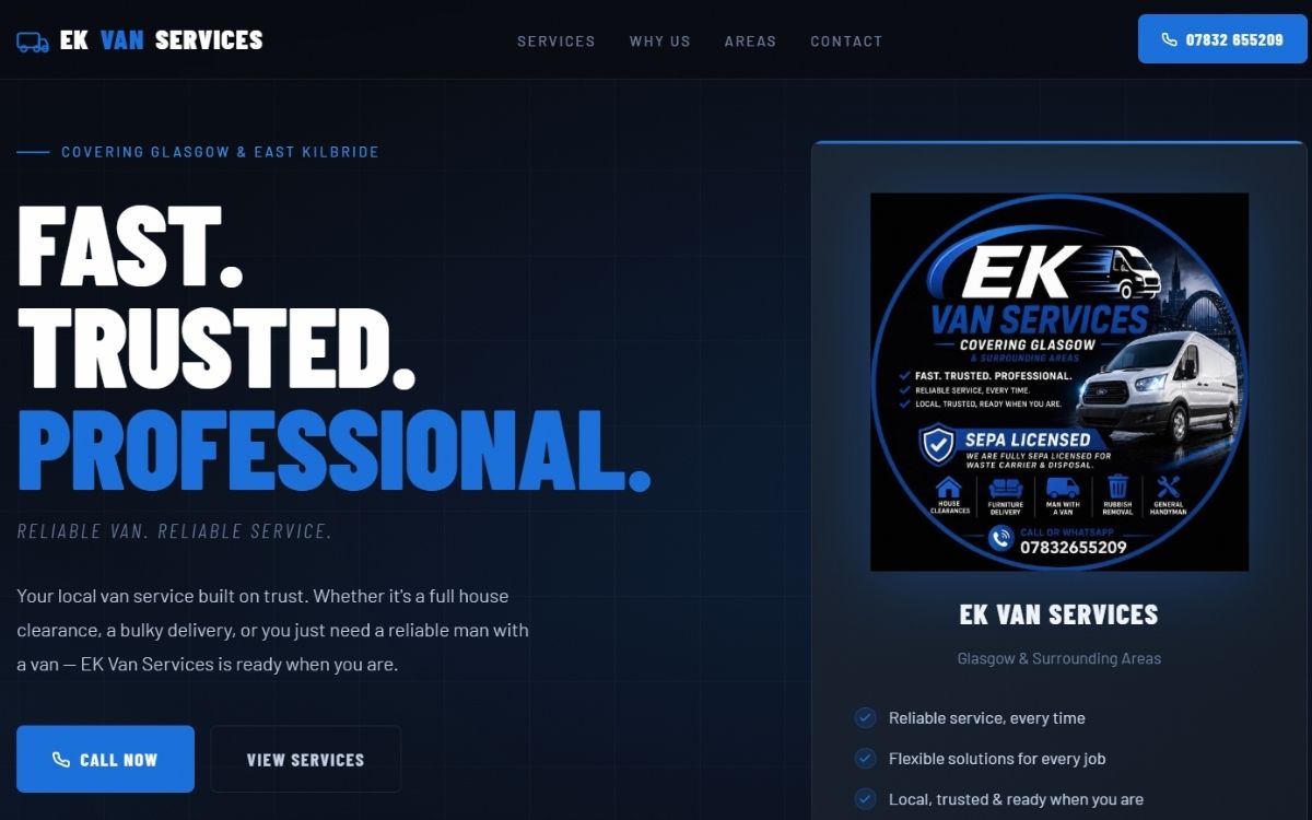 EK Van Services website screenshot